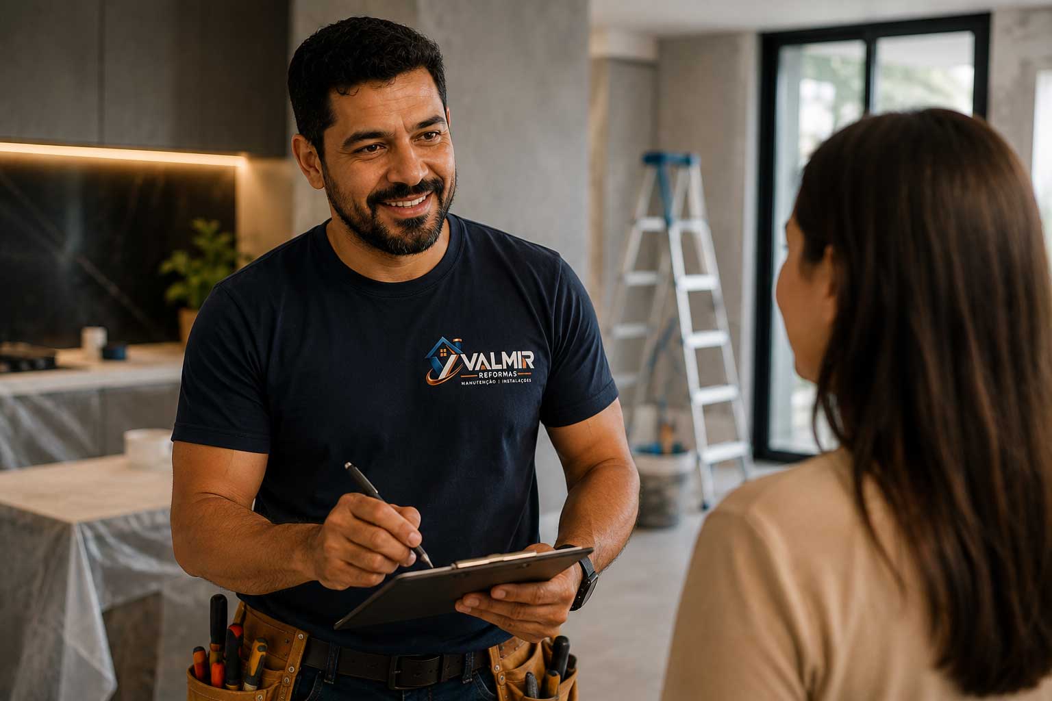 Profissional da Valmir Reformas atendendo cliente